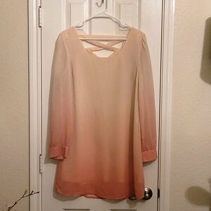 Blu Pepper Cream to Pink Gradient Long Sleeve Dress